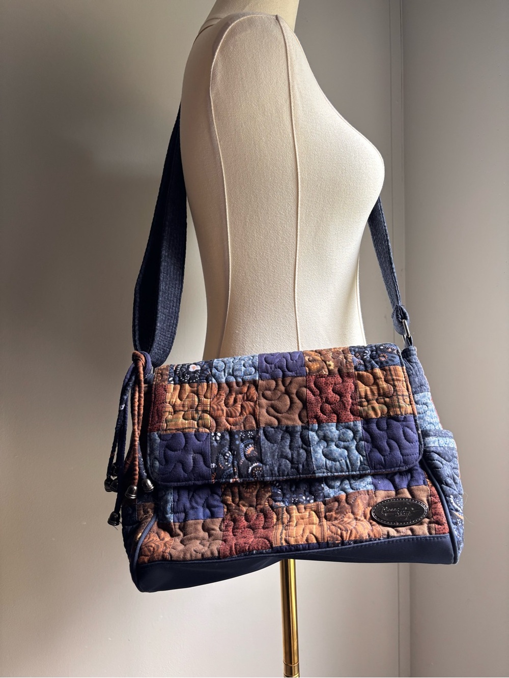 Donna Sharp blue quilt patchwork crossbody bag